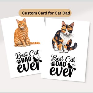 Cartão personalizado para pai de gato, cartão de felicitações para impressão de raça de gato para o Dia dos Pais do animal de estimação, cartão para o Dia dos Pais do Pai Peludo, cartão digital de aniversário de pai e gatinho