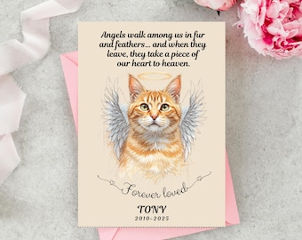 Personalized Cat Loss Sympathy Card: Angel Wings, Custom Breed (Digital Download)