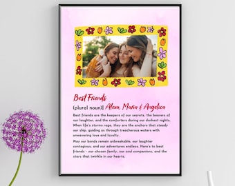 Personalized Best Friends Gift, Custom Names Picture Friendship BFF Bestie Birthday Gift For Her Wall Art, Digital Printable Room Decor Dorm