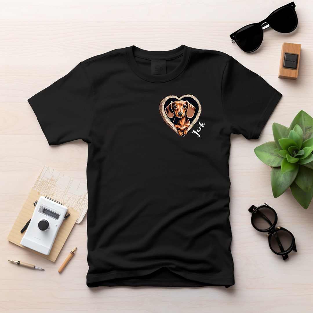 Dachshund Dog Personalized Shirt, Heart Shaped Unique Wiener Dog Lover