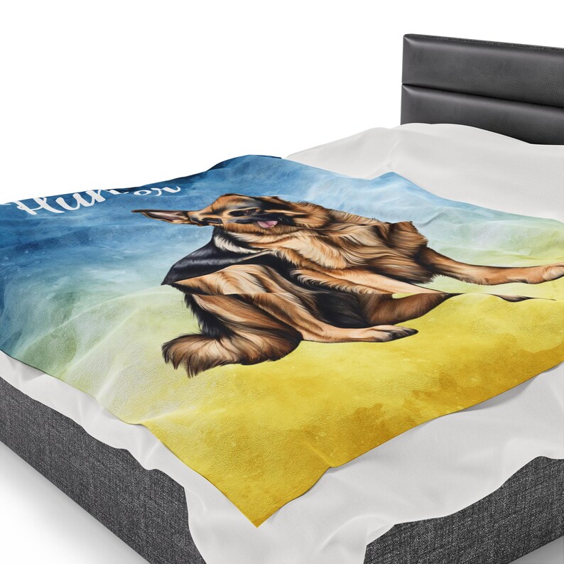 Personalized German Shepherd Dog Blanket, Plush Velveteen Blanket