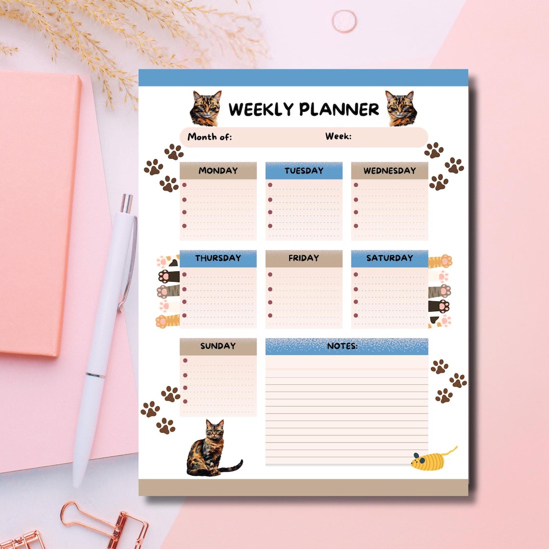 Custom Cat Breed Printable Weekly Planner Digital Download, Cat Lover ...