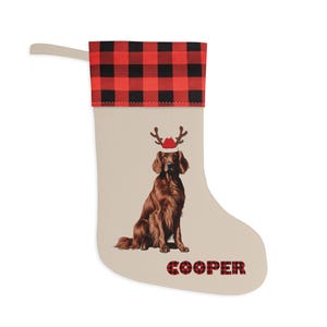 Irish Setter Dog Christmas Stocking, Cute Dog Personalized Gift, Dog Lover Owners Gift Holiday Decor Custom 16x10&quot; Linen Plaid