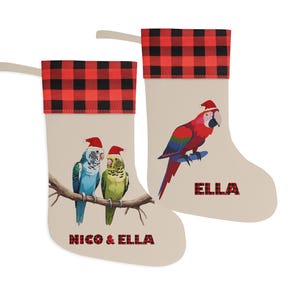 Personalized Bird Christmas Stocking: Parakeet, Macaw, Parrot Holiday Decor