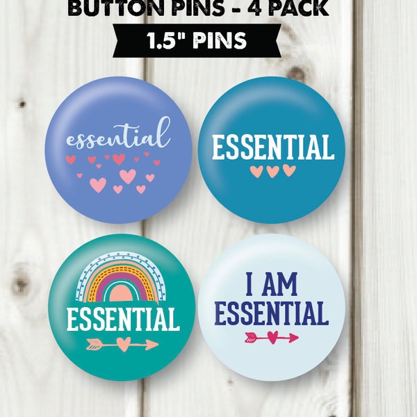 Essential 4 pack  - Button Pin set - size 1.5" - 4 pins