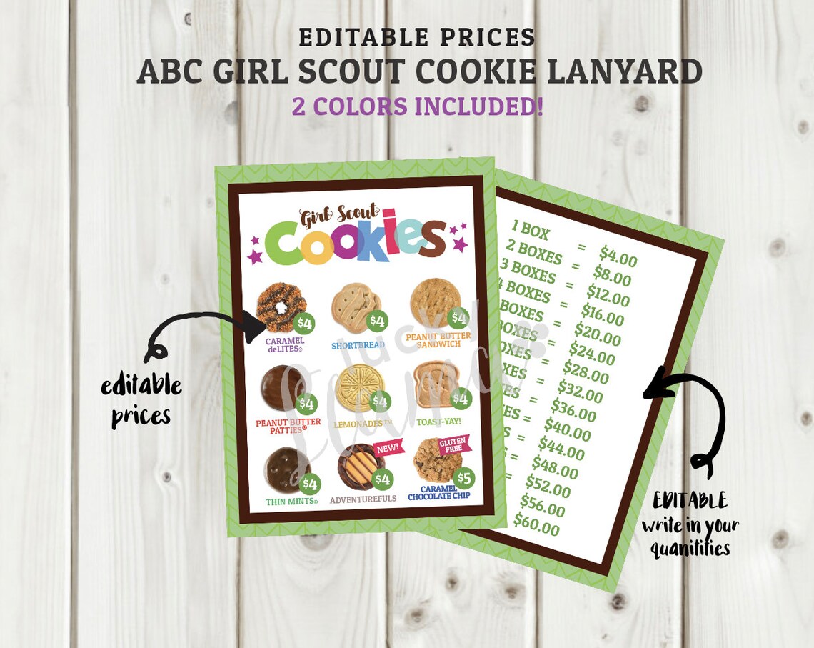 ABC Girl Scout Cookie Lanyard all 9 Cookies Printable Etsy
