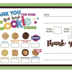 ABC Girl Scout Cookie-bestelformulier/ontvangstbewijs - Directe download afdrukbaar