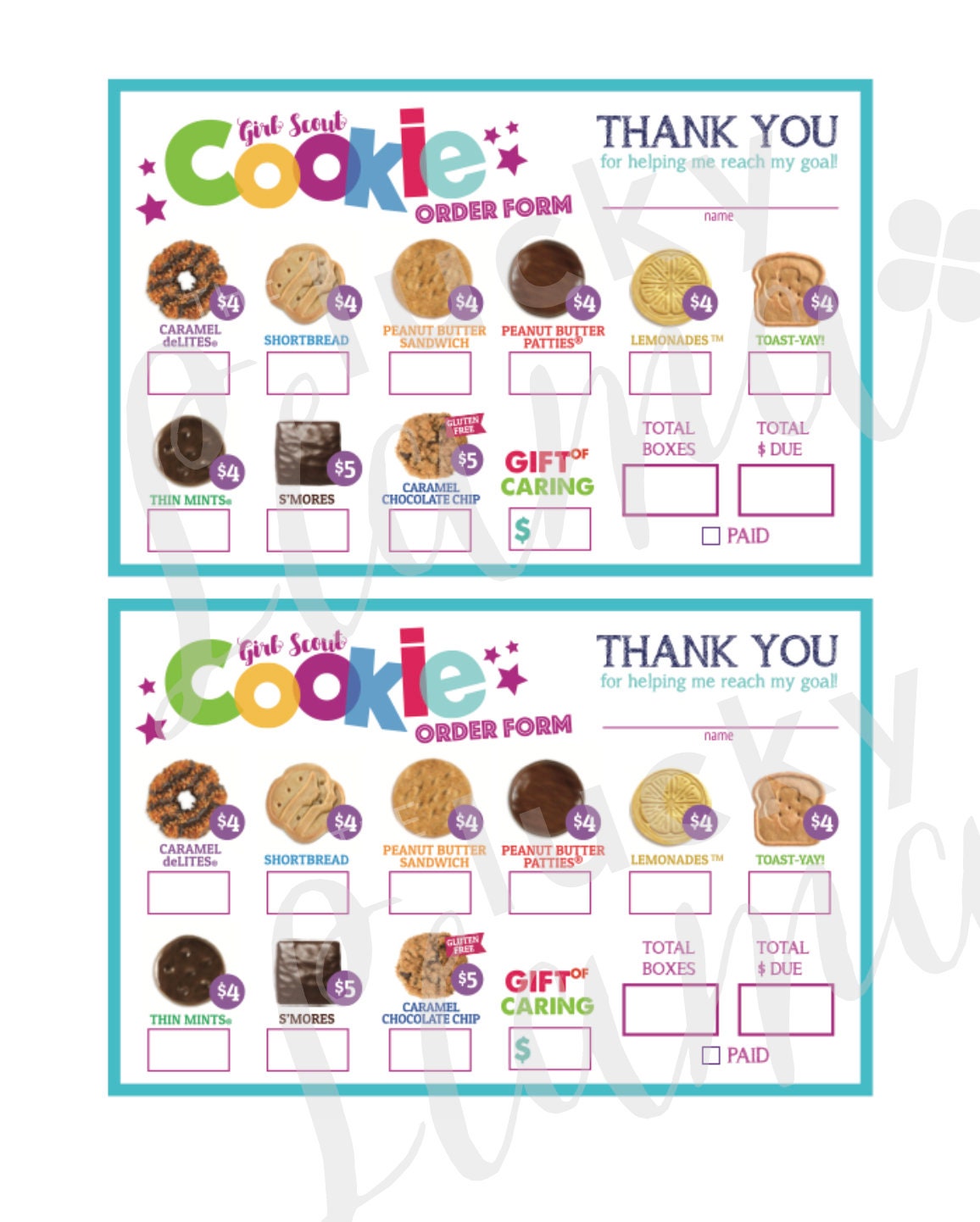 ABC Girl Scout Cookie Order Form Gift of Caring 45 Etsy