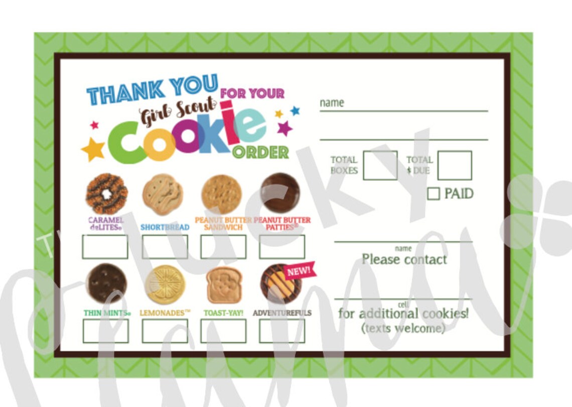 ABC Girl Scout Cookie Order Form/receipt 8 Cookies No GF | Etsy