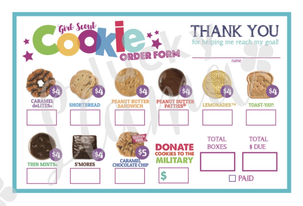 ABC Girl Scout Cookie Order Form with Military Donation 45 Etsy