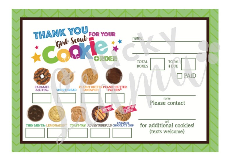 ABC Girl Scout Cookie Order Form/Receipt - all 9 cookies - Instant download printable 