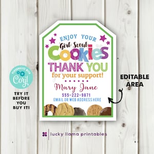 Editable Girl Scout Cookie Gift Tag - Instant Download - Etsy