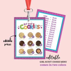LBB Girl Scout Cookie Lanyard all 9 Cookies Editable Prices Printable ...