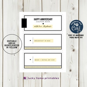 Editable Anniversary Coupon Book - Instant Download - Etsy