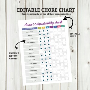Editable Chore Chart - Etsy