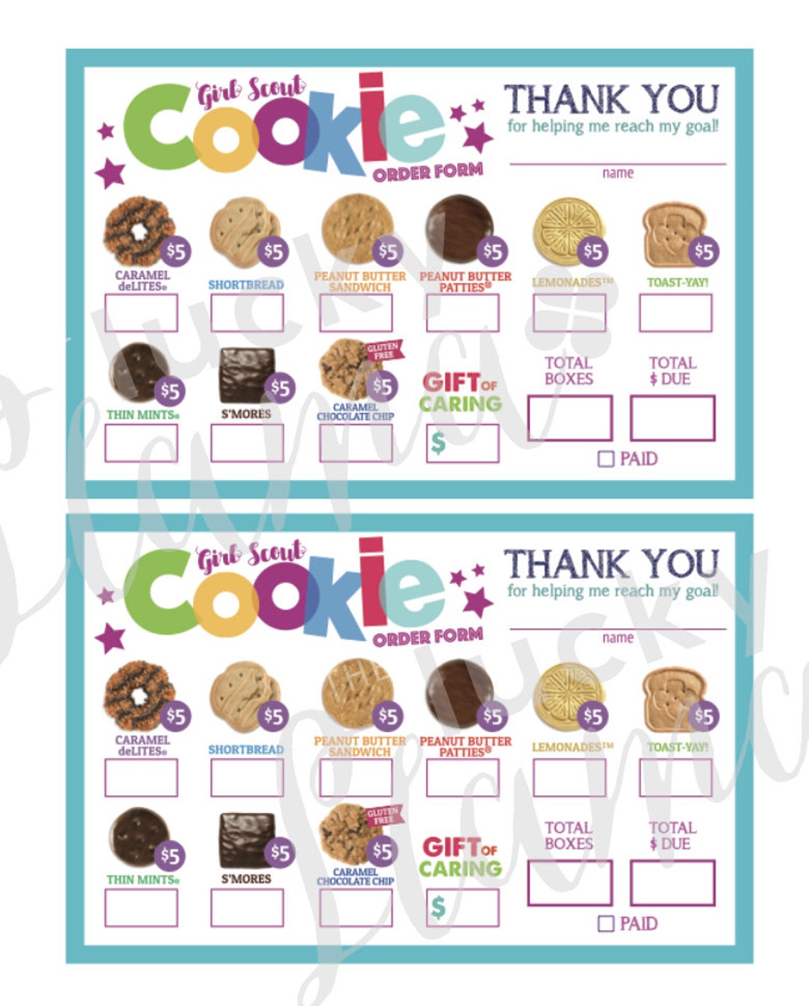 ABC Girl Scout Cookie Order Form Gift of Caring Donation Etsy