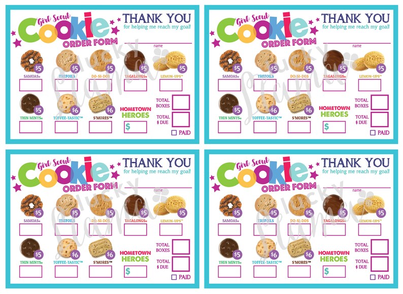 LBB Mini Girl Scout Cookie Order Form Gift of Caring and | Etsy