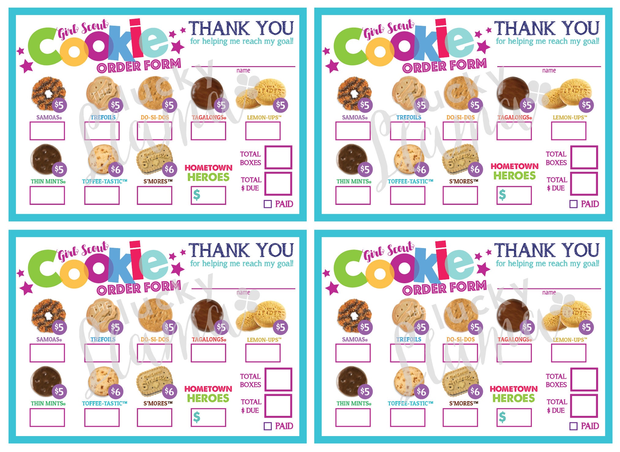 LBB Mini Girl Scout Cookie Order Form Gift of Caring and Etsy