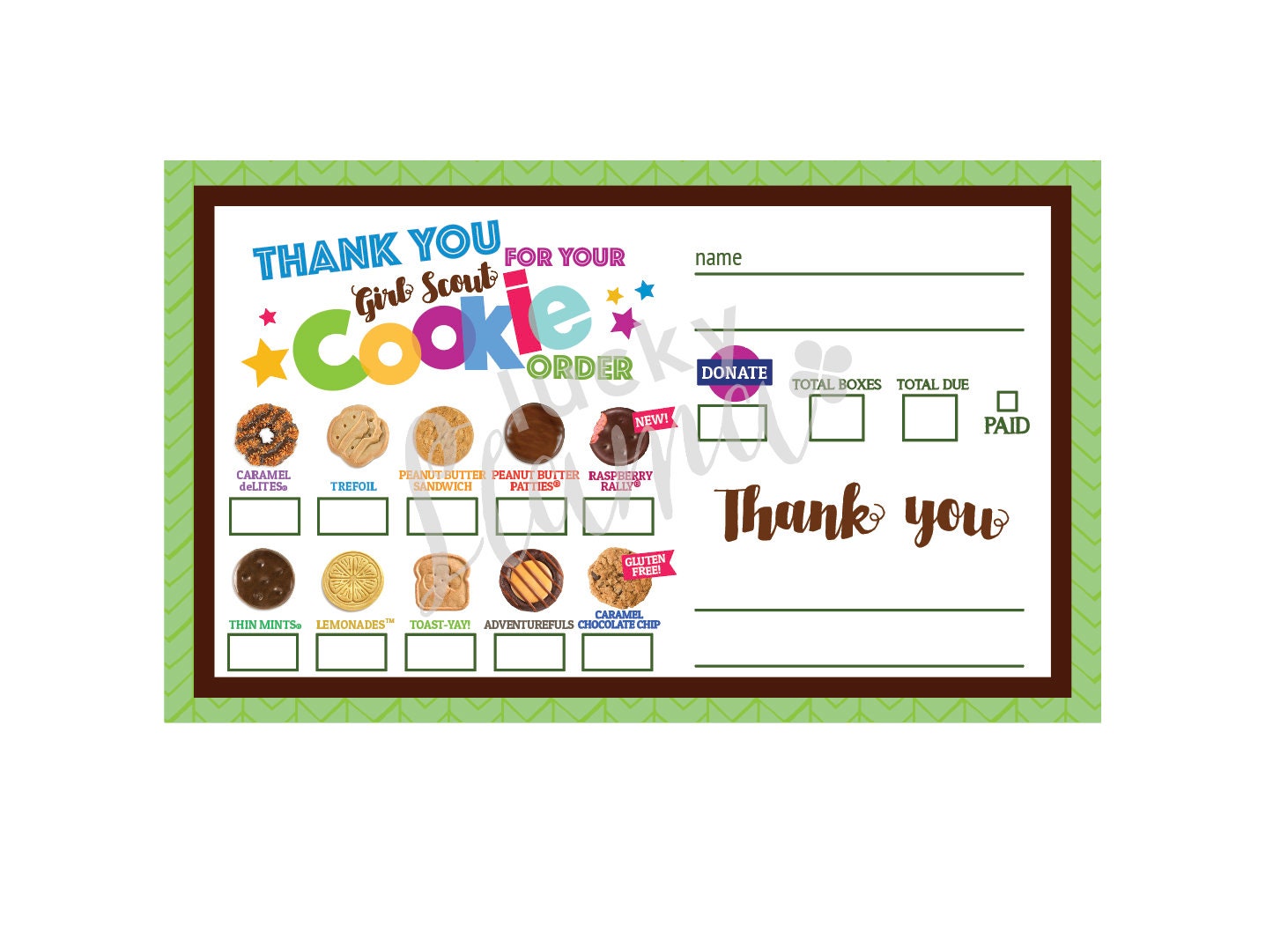 ABC Girl Scout Cookie Order Form/receipt All 10 Cookies - Etsy