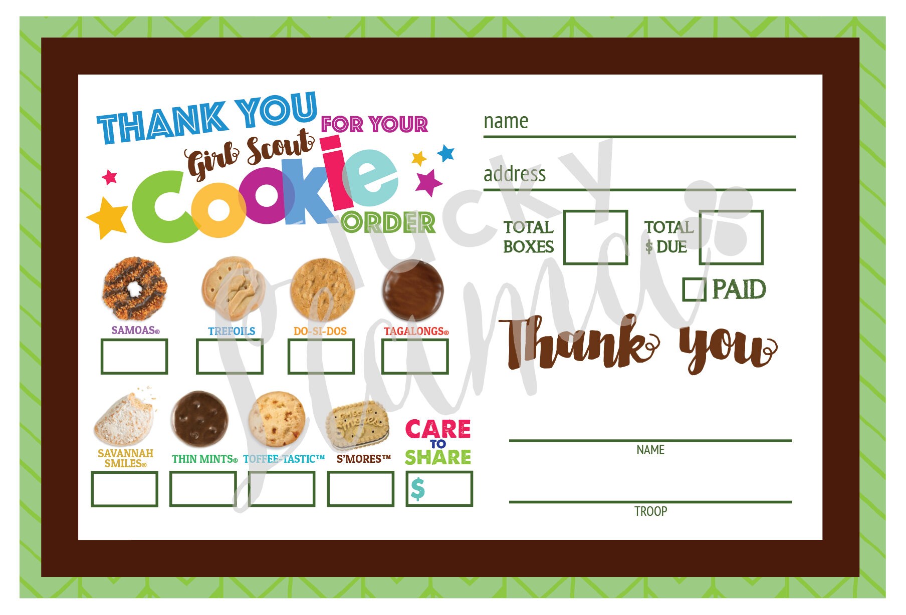 Girl Scout Cookie Order Form Blank Printable