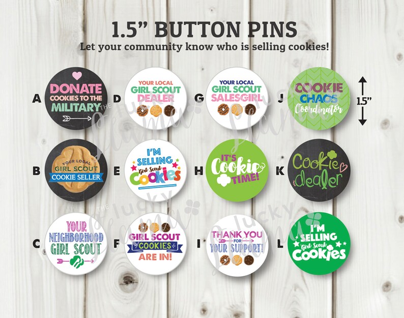 Girl Scout Cookie Button Pins Size 1.5 4 Pack Etsy