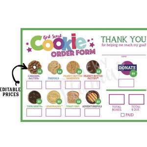 ABC Girl Scout Cookie Bestelformulier (8 cookies, geen GF) - Afdrukbare download