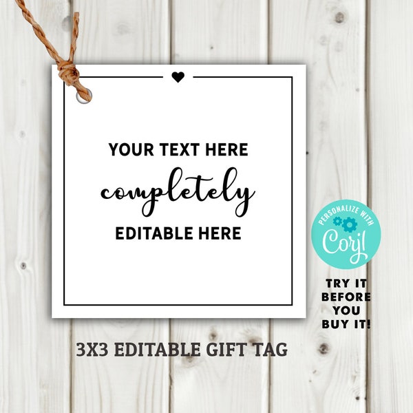Editable 3X3 Gift Tag -  Instant Download