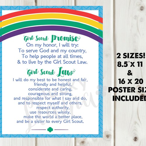 Girl Scout Promise and Law Printable Sign Instant Download - Etsy