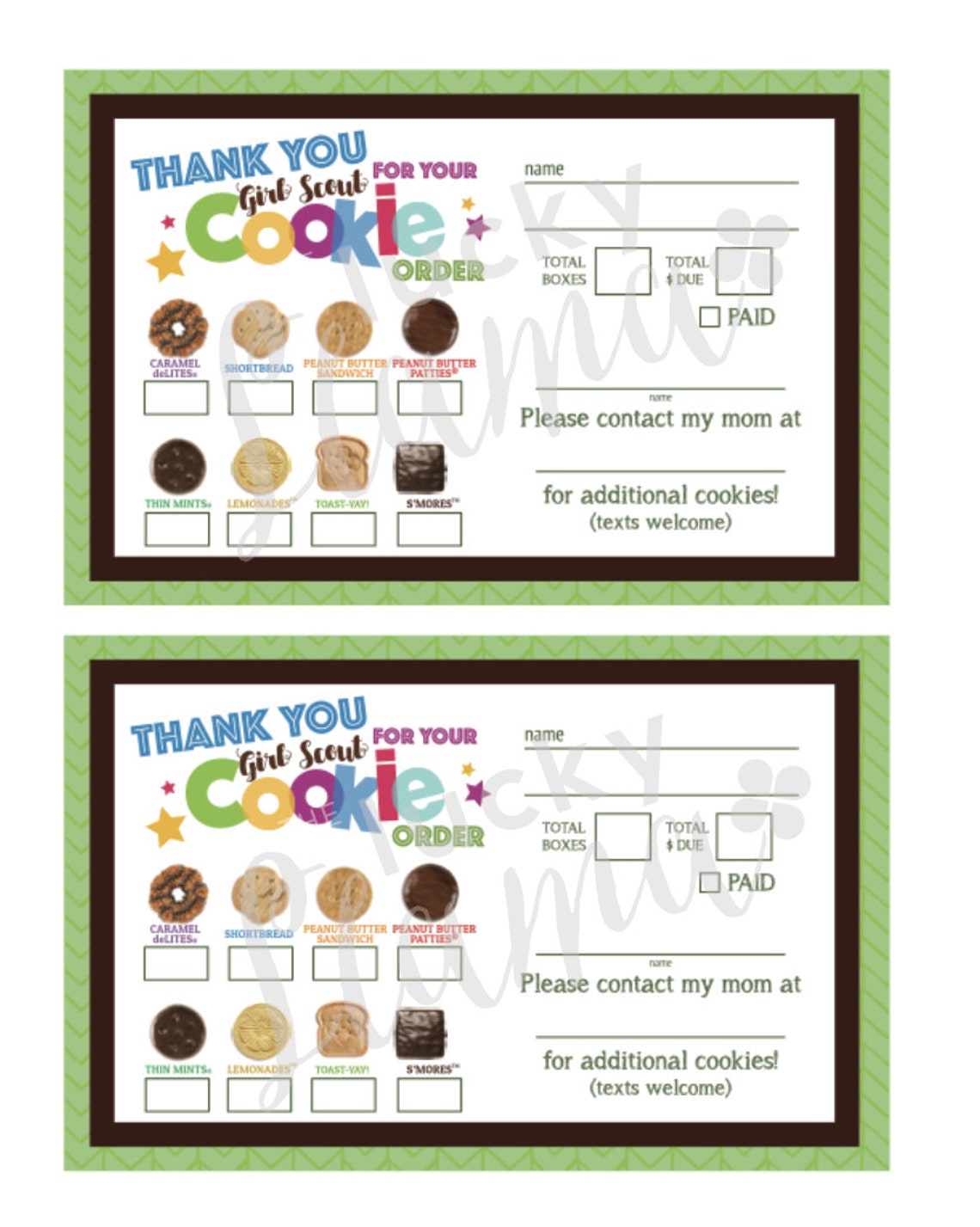ABC Girl Scout Cookie Thank You/Order Form/Receipt Printable | Etsy