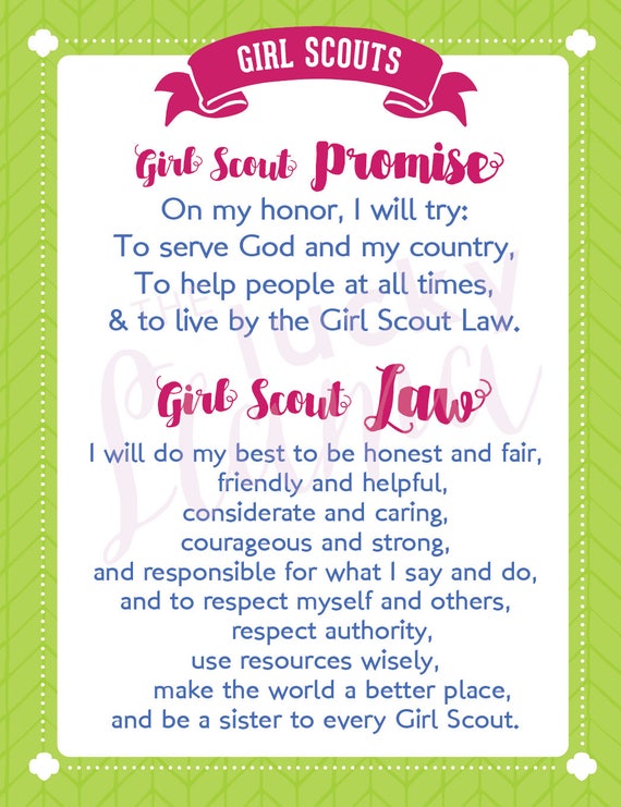 Girl Scout Promise And Law Printable Sign Instant Download Etsy