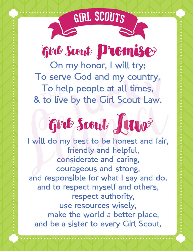 Girl Scout Promise And Law Printable Sign Instant Download Etsy