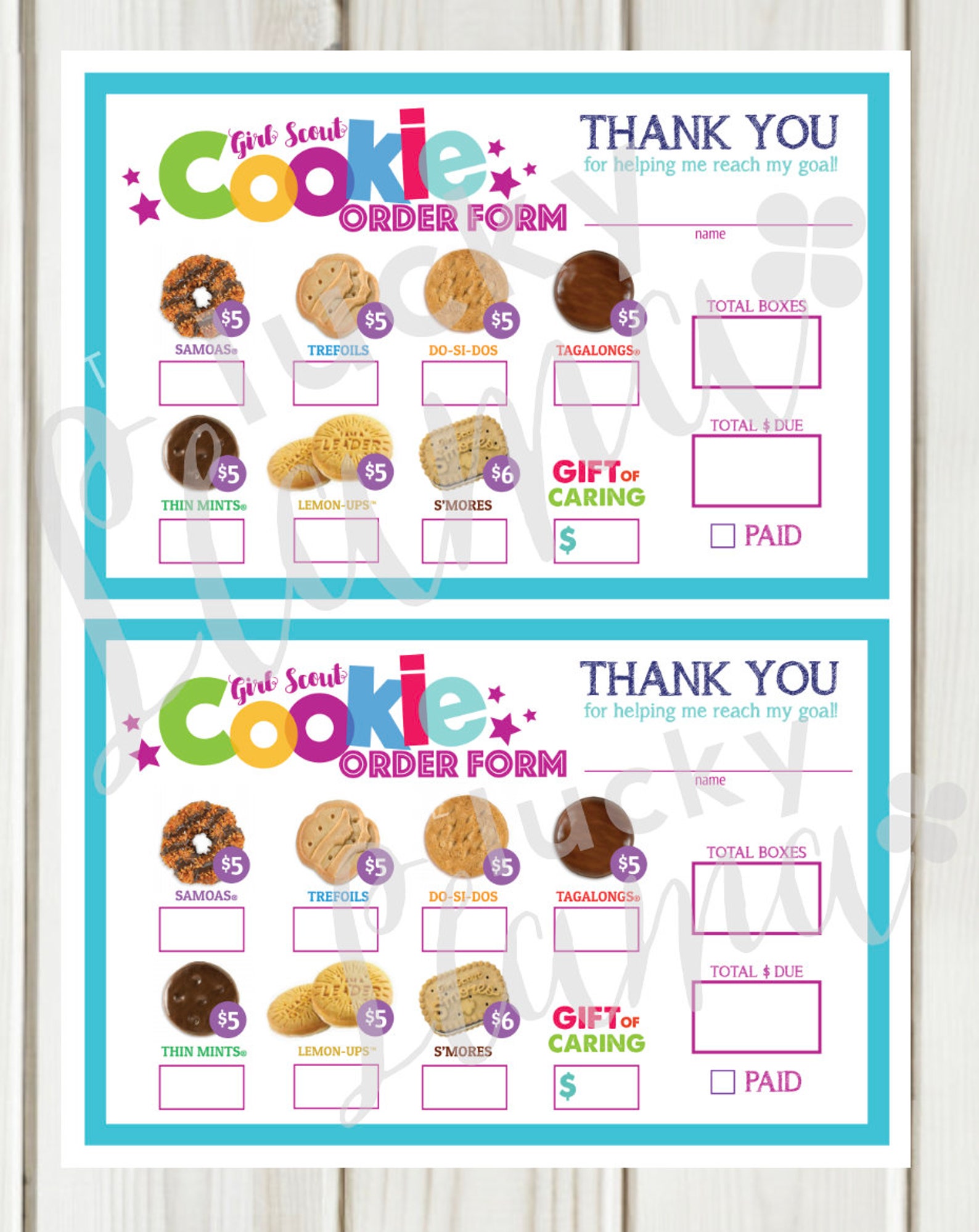 LBB Girl Scout Cookie Order Form Printable Etsy