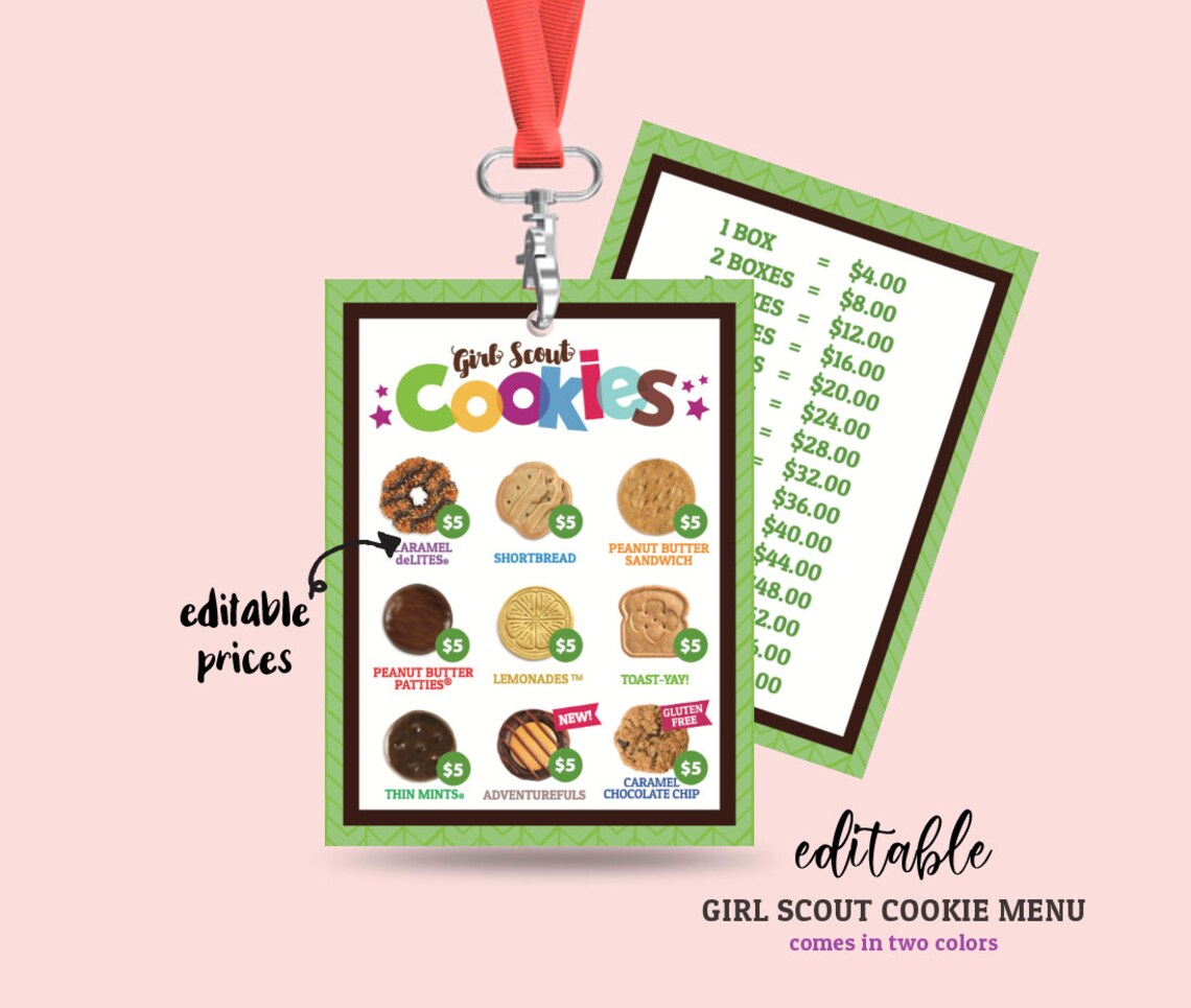 ABC Girl Scout Cookie Lanyard all 9 Cookies Printable - Etsy