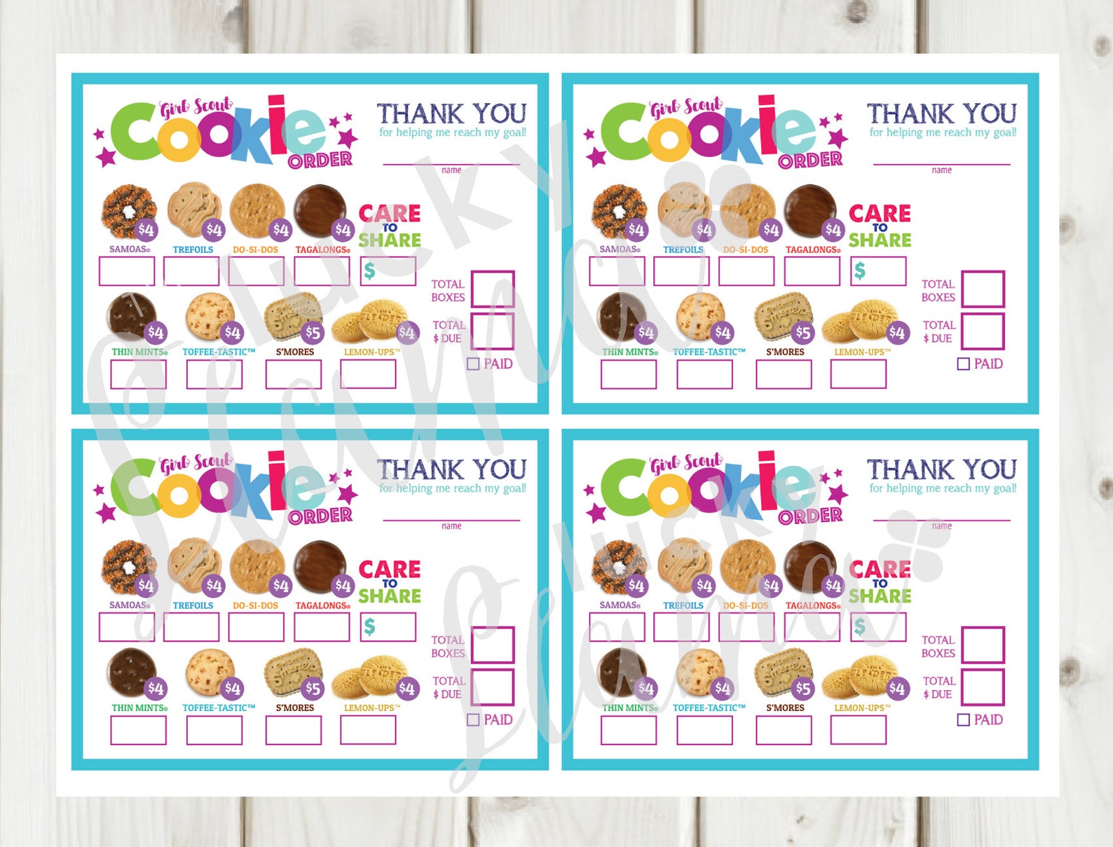 LBB Mini Girl Scout Cookie Order Form Care to Share Donation | Etsy