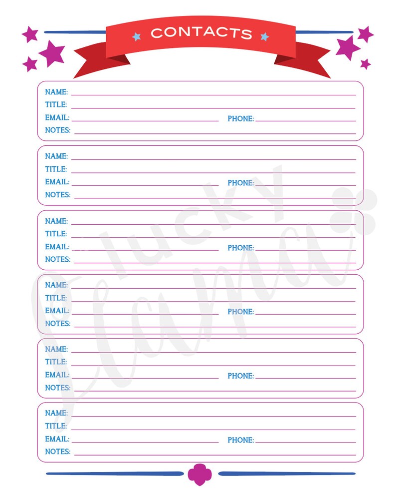 Printable Girl Scout Contact Sheet for Binder Etsy