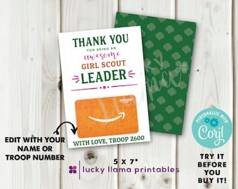 Editable Birthday Thank You Card for Girl Scout Leader Instant Download