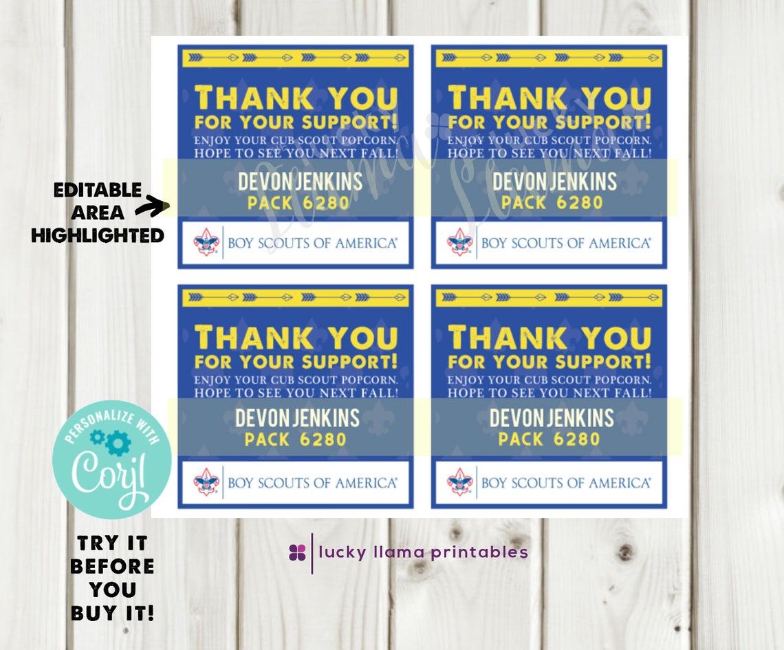 Editable Thank You Cards for Cub Scouts - Etsy