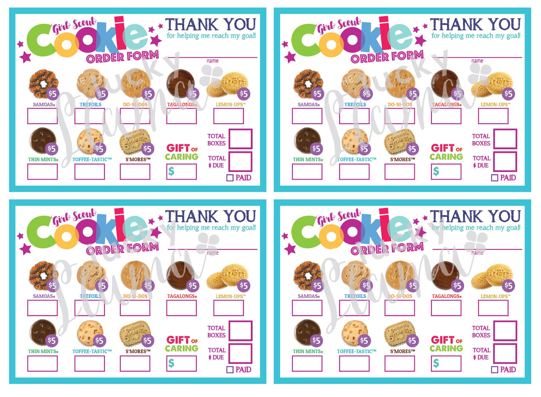 LBB Girl Scout Cookie Order Form gift of Caring All 5 Boxes Etsy