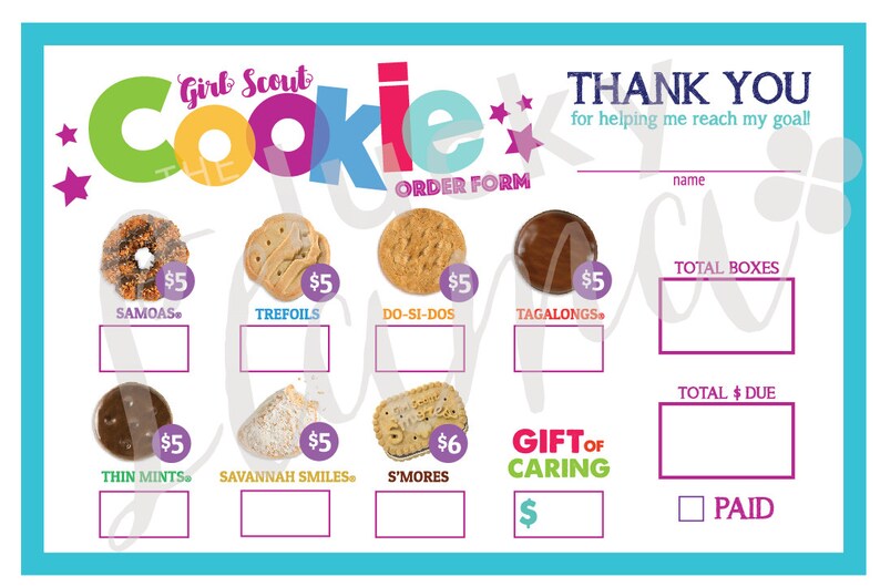 LBB Girl Scout Cookie Order Form Printable Etsy