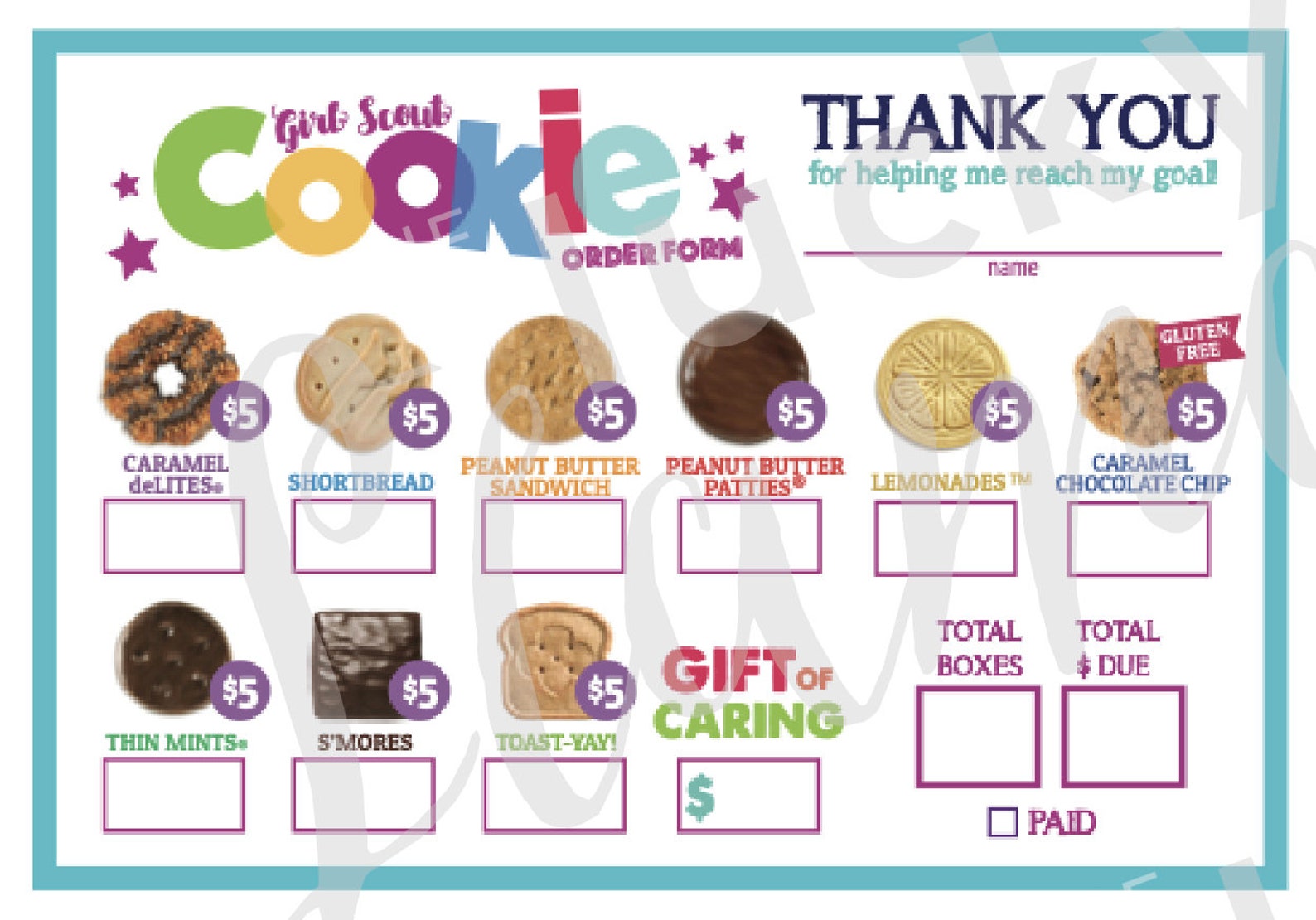 ABC Girl Scout Cookie Order Form Gift of Caring Donation Etsy