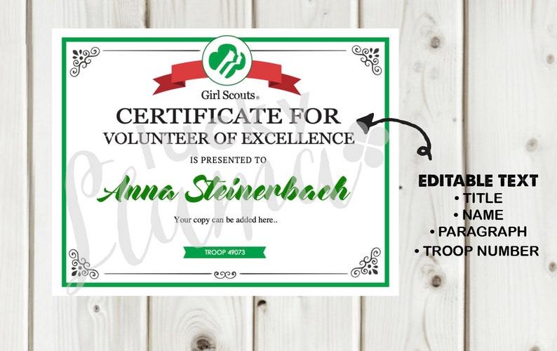 EDITABLE Girl Scout Certificate/award Printable Editable - Etsy
