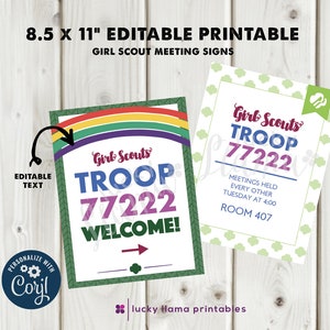 Editable Girl Scout Sign Templates  - Printable - Digital file only
