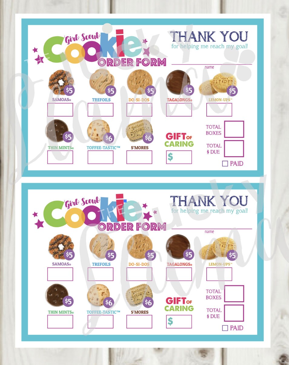 LBB Girl Scout Cookie Order Form 56 Printable Etsy