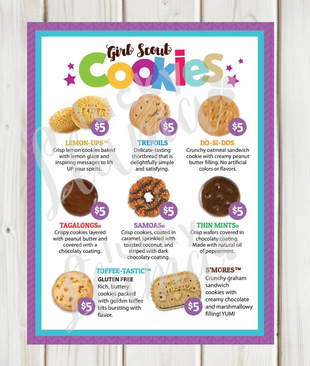 LBB Girl Scout Cookie Menu Cookie prices are all 5.00 8.5 Etsy