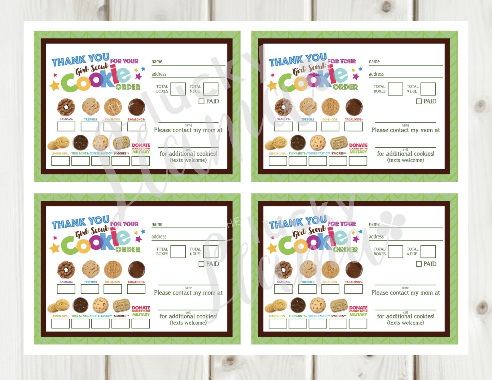 LBB Girl Scout Cookie Order Form Receipt Military And Gift Of Etsy