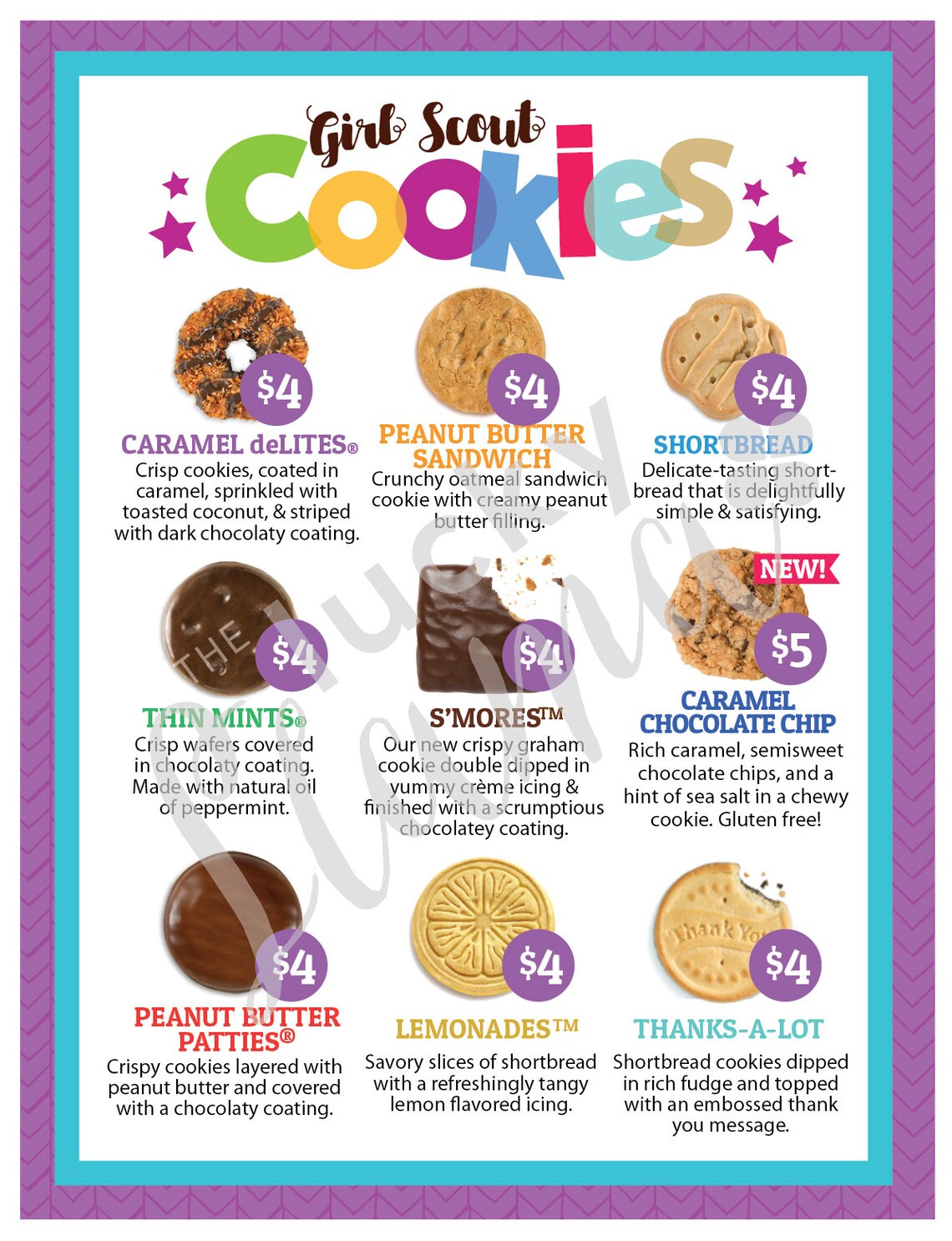 Girl Scout Cookie Menu with prices 8.5 x 11 printable Etsy