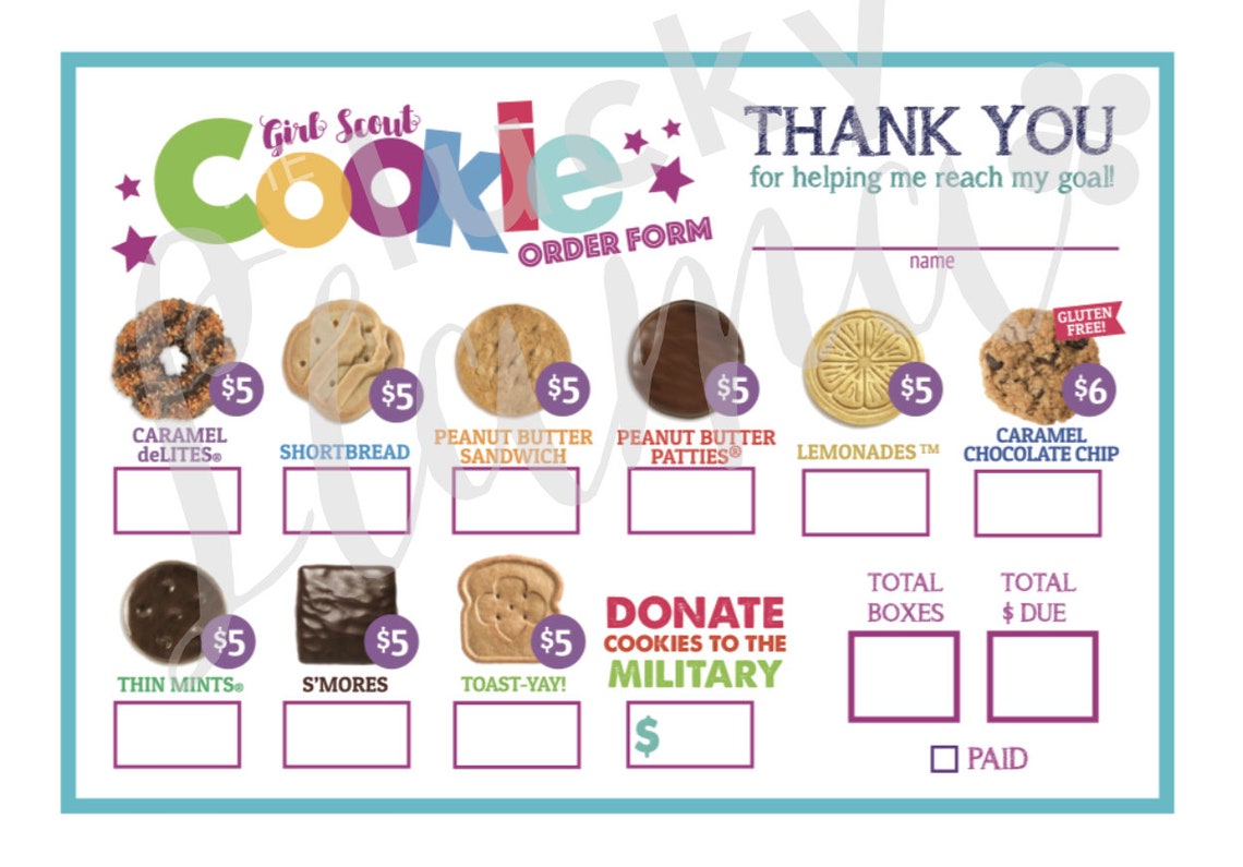 ABC Girl Scout Cookie Order Form 56 Militarily Etsy