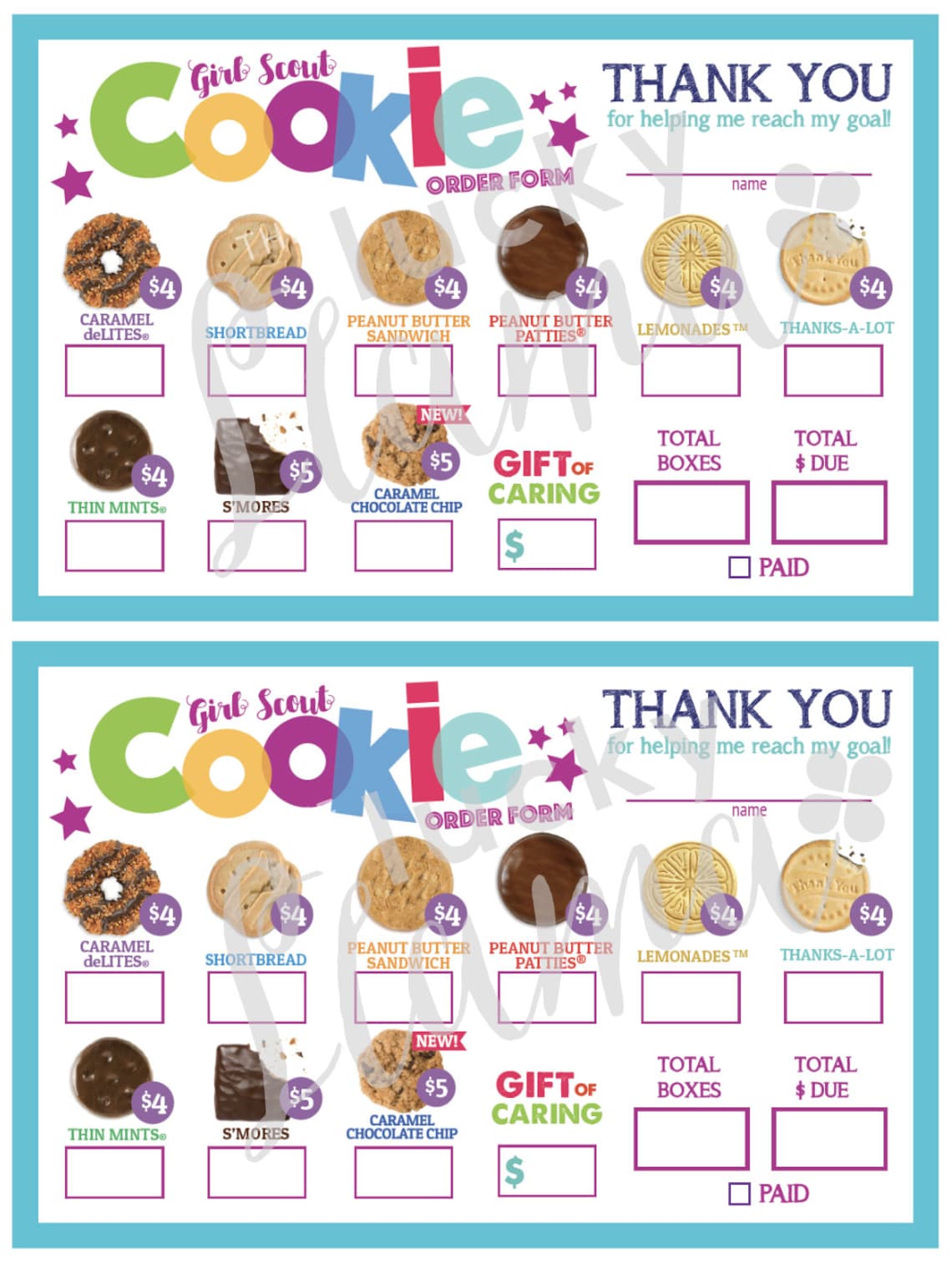 ABC Girl Scout Cookie Order Form New Caramel Chocolate Chip Etsy