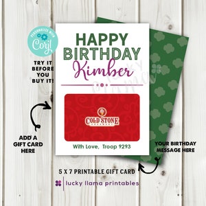 Editable Birthday Card for Girl Scout - Instant Download
