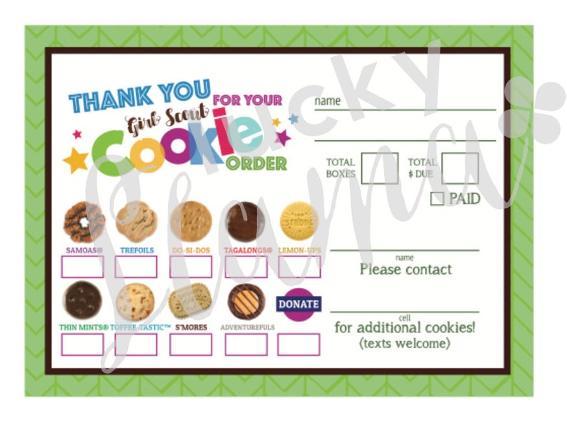 LBB Girl Scout Cookie Order Form/Receipt (all 9 cookies) -  Instant Download Printable 